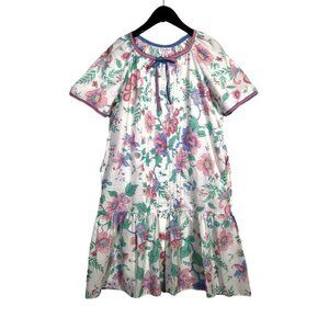 Vintage Comfort Coat Housecoat Pink Floral Mumu Nightgown  L Snap Dress Mermaid